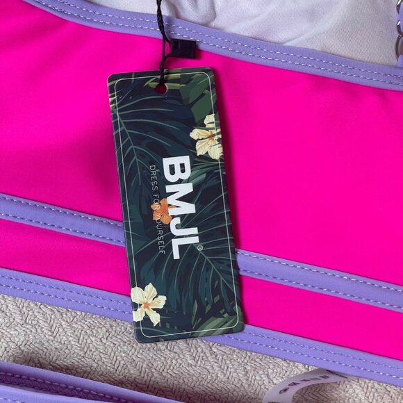 BMJL Womens 2 Piece Swimsuit Small Pink Color Block High Waist Tank Top Cheeky - Picture 5 of 6